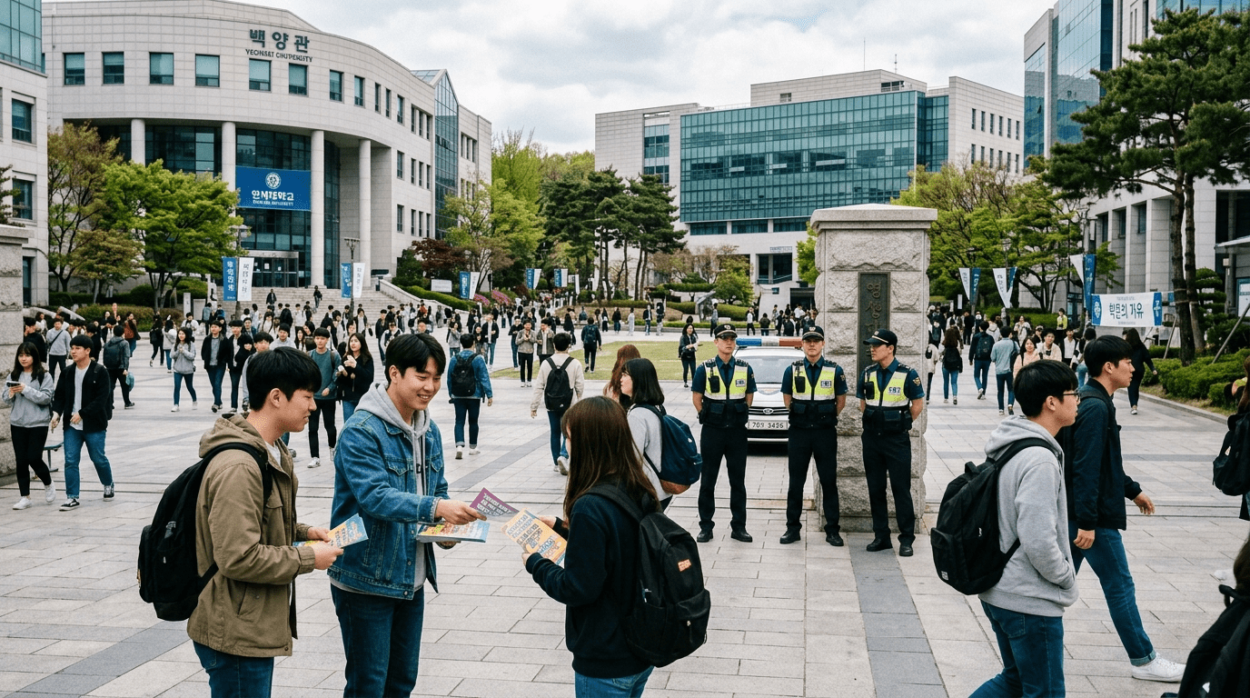경찰 출동 사태 발생한 연세대 · 팔레스타인 지지 유인물 배포 논란으로